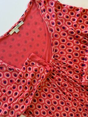 Boden Tencel Double Layer Scoop Neck Pink Polka Dot Blouse Top Size 10